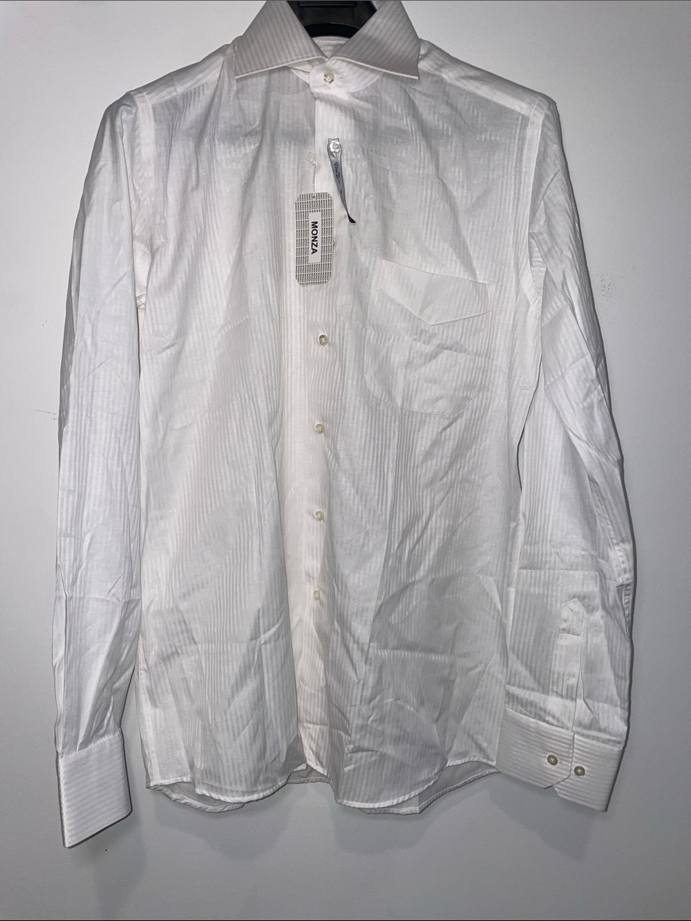 NWT - MONZA CARLO COUTURE White Vertical-Stripe Dress Shirt